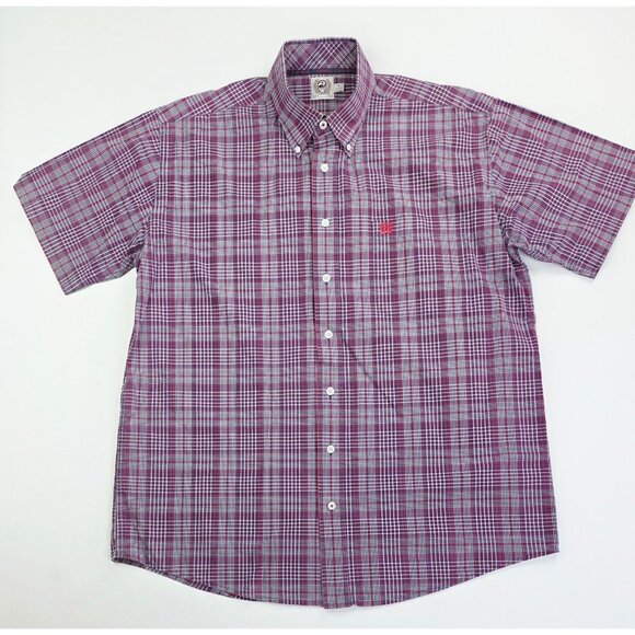 Cinch Medium Men Red White Blue Plaid Embroidered Pocket Logo Short Sleeve Shirt - Picture 5 of 11